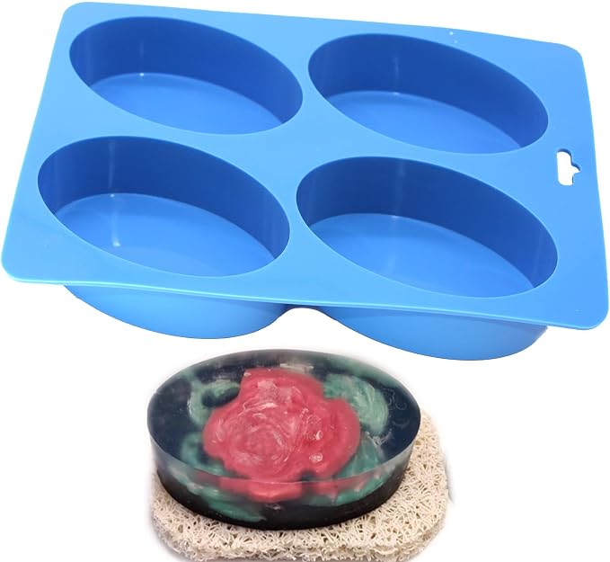 X-Haibei Large Oval Basic Soap Lotion Bar Silicone Mold for Homemade Supplies 4-Cavity 4.5oz per Cell | Glossy Finish | Sturdy & Easy Unmold