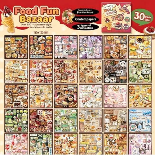 Alideco 30pcs Scrapbook Stickers Vintage Gourmet Desserts Sticker Book for Adults Sticker journaling Stickers for Scrapbooking (shiquxiaoguan)