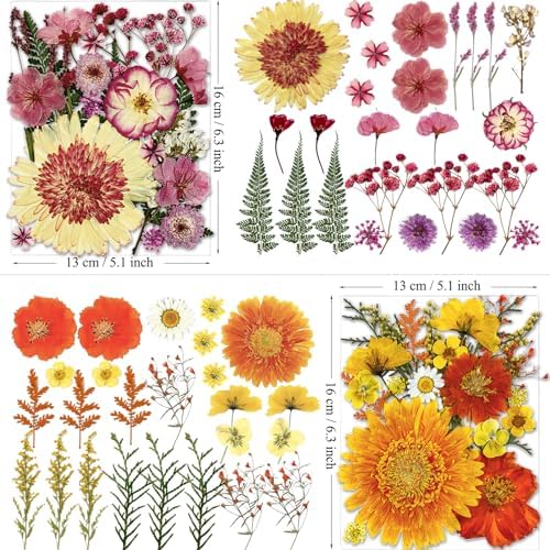 MIKIYA 98Pcs Pressed Dried Flowers for Resin Molds, Real Natural Bulk Big Dry Floral Leave for DIY Art Crafts, Epoxy Jewelry, Candle, Soap Making, Nails Decors