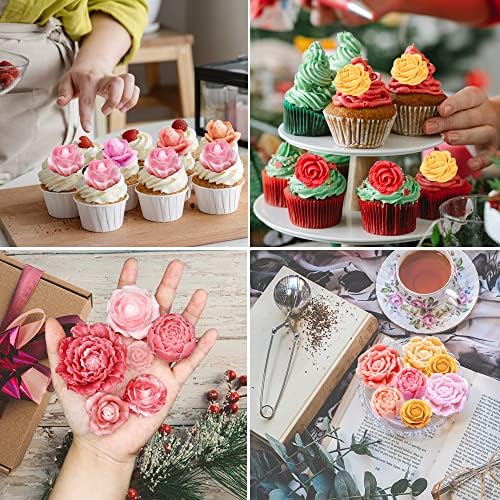 6PCS 3D Flower Fondant Molds Set, Rose Silicone Molds for Candle Soap Making, Handmade Cake Dessert Decoration Chocolate Cupcake Candy Ice Mold, Resin Concrete Art Crafts Accessories