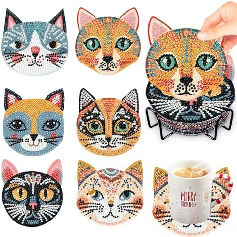 6 Pcs Diamond Art Coasters Kit for Adult with Holder, Diamond Coaster 4x4in
