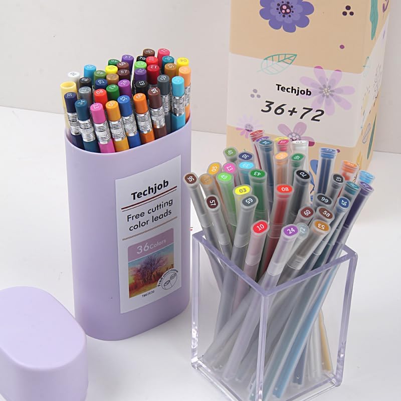 Mechanical Colored Pencils 2.6mm 36 Colors with Coded Refills (72PCS)