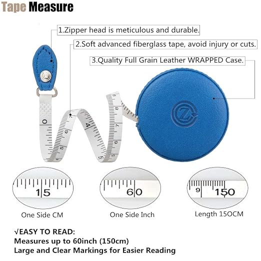 Sewing Tape Measure, Medical Body Cloth Tailor Craft Dieting Measuring Tape, 60 Inch/1.5M Dual Sided Retractable Ruler with Push Button Round(1 Pack, Blue)