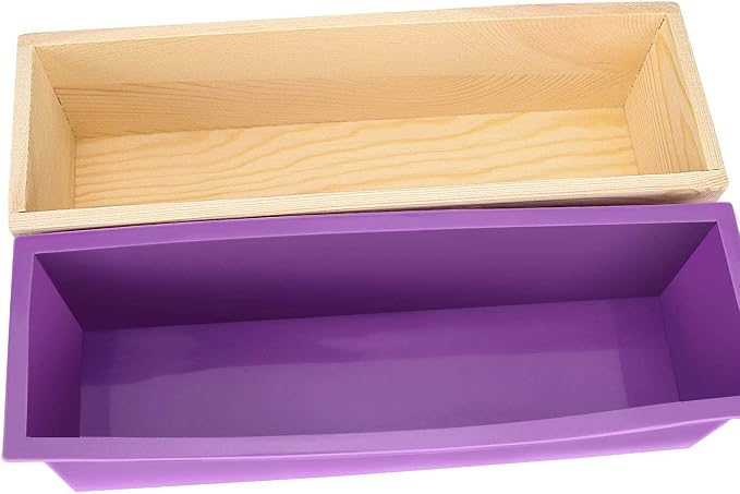ZOENHOU 2 PCS 42oz Purple Soap Molds with 2 Lids, Flexible Rectangular Silicone Soap Making Molds Kit with Wood Box, DIY Tool Set for Soap Making Supplies…