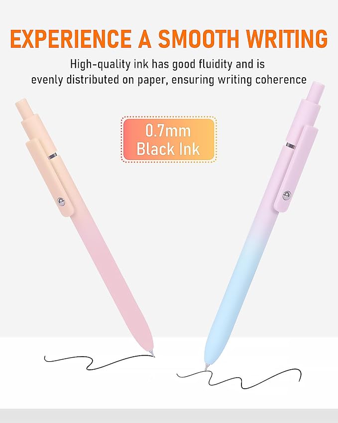 FIOVER Gel Pens, 5pcs Black Ink Medium Point 0.7mm Smooth Writing Pens