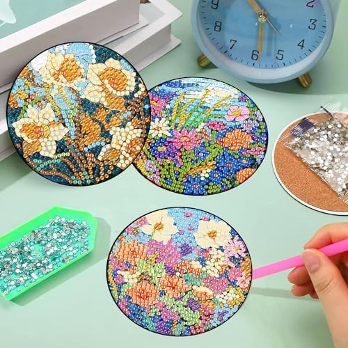 8 Pcs Diamond Art Coasters Kit for Adult with Holder, Diamond Coaster 4x4in