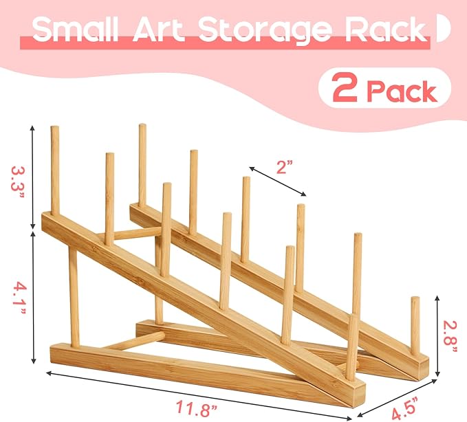 Vowcarol Small Art Drying Rack, Art Storage Rack, 5 Layers Paint Display Rack Wood Storage Stand for Canvas Boards, Bamboo Display Rack for Painting Canvas, Paint Art Organizer-2 Pack