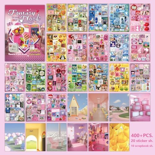 Cute Sticker Book, 30 Sheets 400+ Pcs Y2K Vintage Aesthetics Stickers