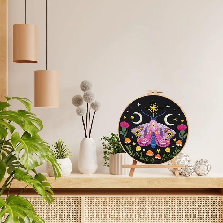 Nuberlic Embroidery Kit for Beginners, Moth Cross Stitch Kit