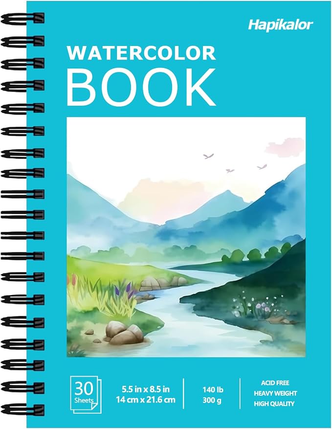 Hapikalor 5.5"x8.5" Watercolor Paper, Small Sketchbook for Kids, 30 Sheets | Spiral Bound, Water Color Paper, 140lb/300gsm Watercolor Paper, Watercolor Notebook, Watercolor Journal, Sketch Pad, Teal