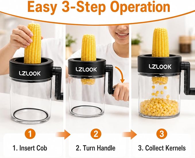 Corn Peeler for Corn on the Cob, Corn Stripper Tool with Rotating Handle, Corn Sheller to Cut Corn Safely and Quickly, Corn Kernel Cutter with Bowl