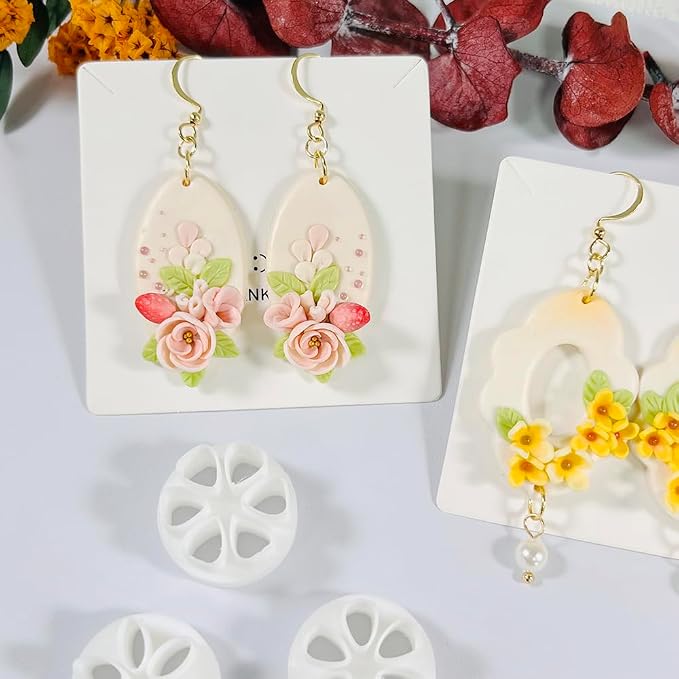 Xaekicr Polymer Clay Flower Petal Cutters – 8 Pcs Round Clay Cutters for 3D Floral Earrings, DIY Clay Tools for Polymer Clay Jewelry Making