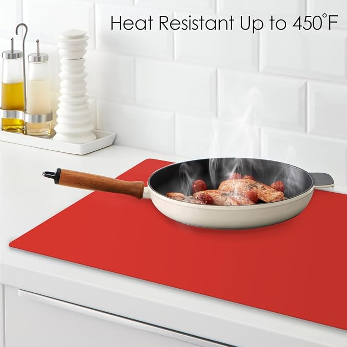 Extra Large Silicone Mats for Kitchen Counter, Food Grade Silicone Placemats for Kids, Nonstick Silicone Mat for Baking Crafts, Heat Resistant Pastry Mats for Rolling Dough Nonslip, 28''x15.7'' Red