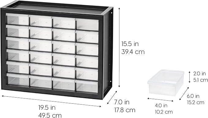 IRIS USA 24-Drawer Plastic Storage Cabinet, Teacher Toolbox, Garage, Black | Wall mountable, Stackable, Small Business Scrapbook Art Balloons Building Bricks Crafts Stickers Storage