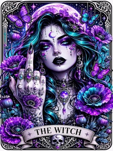 MBNTJHT Gothic Diamond Art Kits for Adults,Witch Tarot Diamond Painting Kit for Adult Beginners,5D DIY Full Drill Round Rhinestone Gem Art Crafts Painting Kit for Home Wall Decor 12X16 Inch.