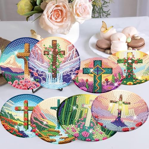 8 Pcs Diamond Art Coaster Kit for Adult with Holder, Diamond Coasters 4x4in