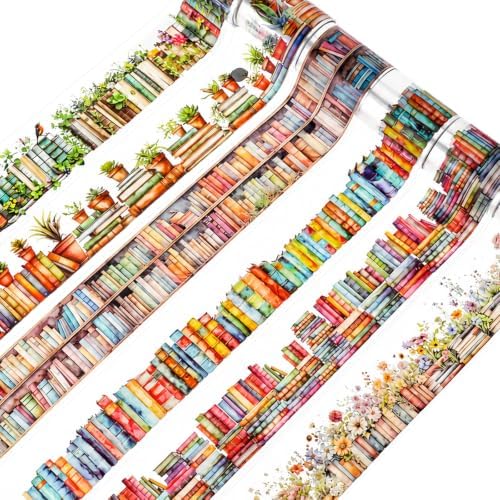 PET Tape Stickers for Journaling, 6 Rolls Book-Themed Library Stickers