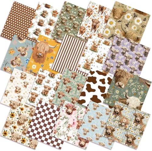 HunnmingRe 20 Pcs 10''x10'' Brown Highland Cow Quilting Fabric Squares