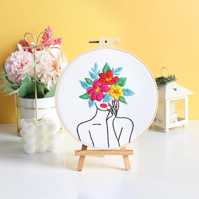 Louise Maelys Flower Woman Embroidery Kit for Beginners DIY Gift Set | Cross Stitch Kits with Complete Set for Creative Hobbies, Needlepoint Kit for Adults to Enjoy DIY Crafts and Home Decor