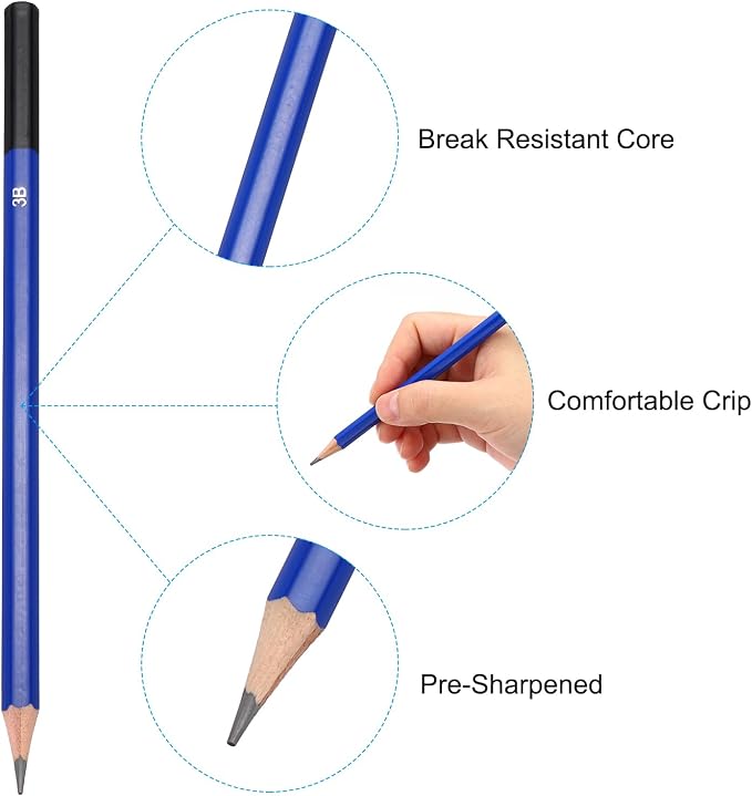 PATIKIL 3B Drawing Pencils for Sketching, 6PCS Sketch Pencils for Drawing Art Pencils Graphite Wood Pre-sharpened for Drawing Sketching Artists