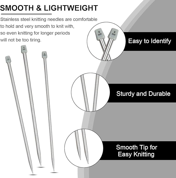 Aeelike 11 Pairs Metal Knitting Needles Set, 2mm-8mm Knitting Needle, Type F