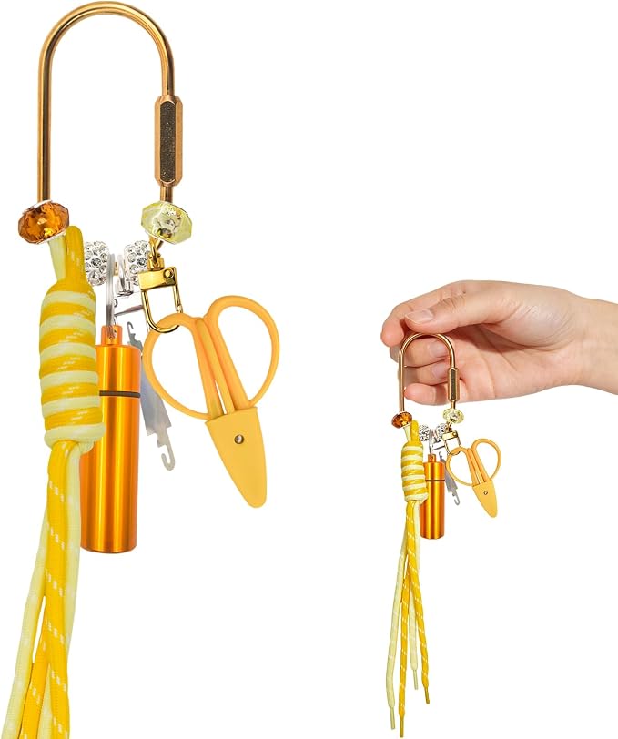 MAGNEECH Needlepoint Keychain Kit, Needlepoint Bag with Mini Embroidery Scissors, Needle Threader, Needle Holder Tube & Gold Keyring, Portable Cross Stitch Sewing DIY Crafts (Yellow-Yellow Tube)
