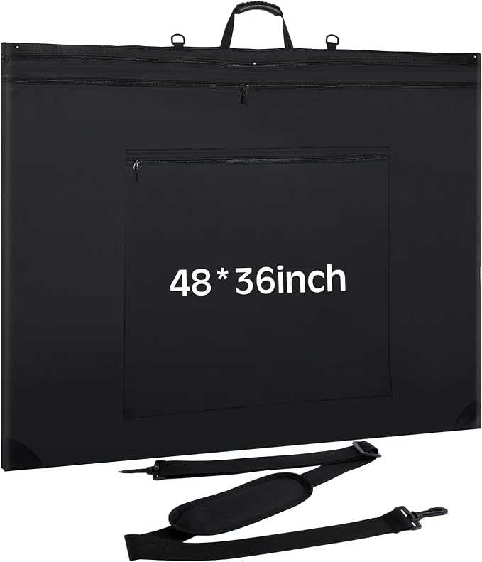 Huhumy 48 x 36'' Extra Large Artist Portfolio Case with Shoulder, Waterproof Leather Corners Black Art Portfolio Bag for Drawing Sketching Poster Artwork Drawing Canvas Photography Poster