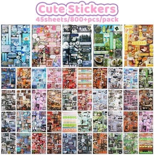 45 Sheets Japanese Sticker Book Manga 800+ Scrapbook Stickers Cute Korean Stickers for Journaling Scrapbooking Kawaii Food Sticker for Kids Adult Romantic DIY Comic Books Aesthetic Decoration Crafts I