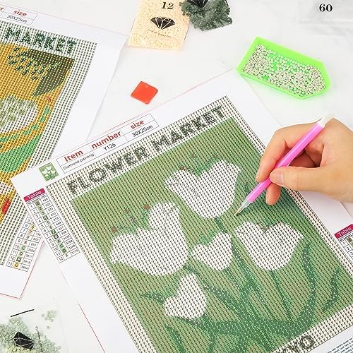 Yeaqee 4Pcs Diamond Art Kits for Adult Gem Painting Kit, Floral