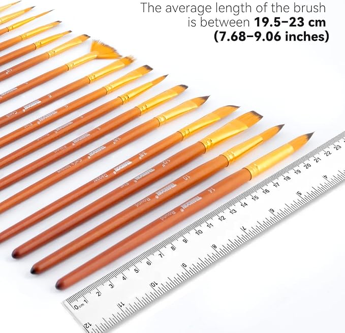 Transon 16 pcs Artist Paint Brush Set Versatile for Acrylic Painting Watercolor Painting Gouache Painting Brown Color