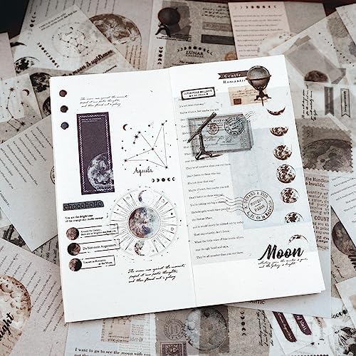 Dizdkizd Celestial Themed Washi Stickers for Journaling, Vintage Ephemera Sticker Book with 180pcs Planet Stickers and 20 Astronomy Scrapbook Papers for Junk Journals Paper Crafting