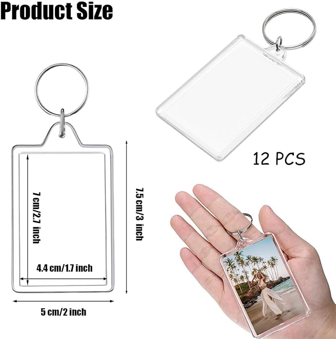 REDANHA 12pcs Acrylic Photo Frame Keychain Holder 2 x 3 In Picture Insert Blank Keyring Clear Picture Holder for DIY Craft