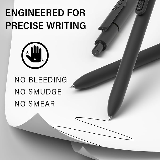 0.7mm Gel Pens Black Ink, 8 Pack Retractable Pens with Fidget Clip