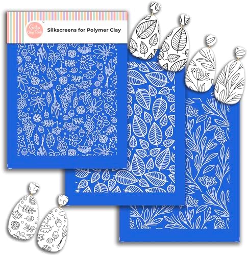 Leaf Silk Screen Stencils for Polymer Clay, 3 PCS Umbel Leaf Pattern Silkscreen for Polymer Clay Earring Making, Reusable Silk Screen Stencils for Polymer Clay SSCMB-57