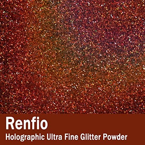 Renfio Holographic Ultra Fine Glitter Powder Metallic Resin Glitter 2.11 Oz (60g) PET Flakes Crafts Sequins 1/128" 0.008" 0.2mm Epoxy Chips Flakes for Tumblers Slime - Laser Orange