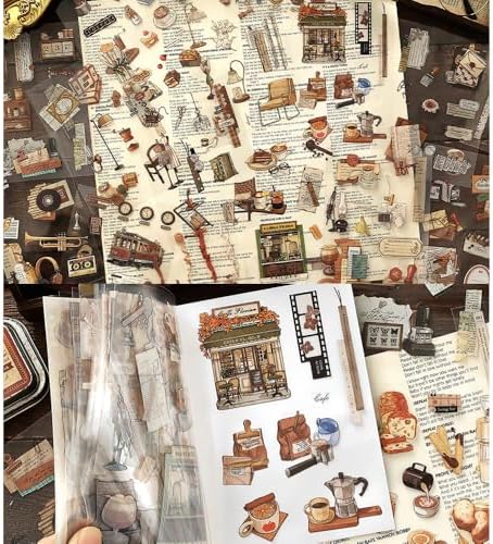 2 Sets 40 Sheets Stickers for Scrapbooking, Self-Adhesive Scrapbook Stickers Supplies Journal,Plants Flowers Vintage Aesthetic Sticker Art Diary Card Craft Gifts Notebook,Autumn&City