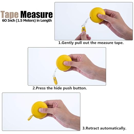Sewing Tape Measure, Medical Body Cloth Tailor Craft Dieting Measuring Tape, 60 Inch/1.5M Dual Sided Retractable Ruler with Push Button Round(1 Pack, Yellow)