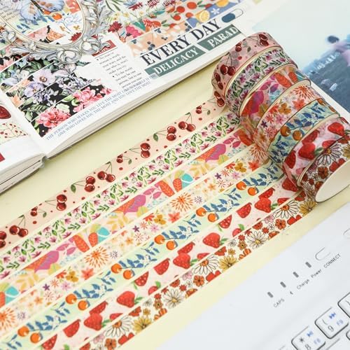 Flowers Washi Tape Set 60 Rolls Floral Patterns Decorative Skinny Blooms Masking Tapes for Arts, DIY Crafts, Journals, Planners, Scrapbook, Wrapping (Summer)