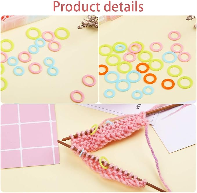 LUNARM Stitch Markers 220pcs Crochet Knitting Stitch Marker Rings S/M/L | Plastic 4 Colors O-Ring Stitch Markers for Crocheting, Storage Box, Stitch Counter for Finer Bulky Yarns Lace Shawls Looms