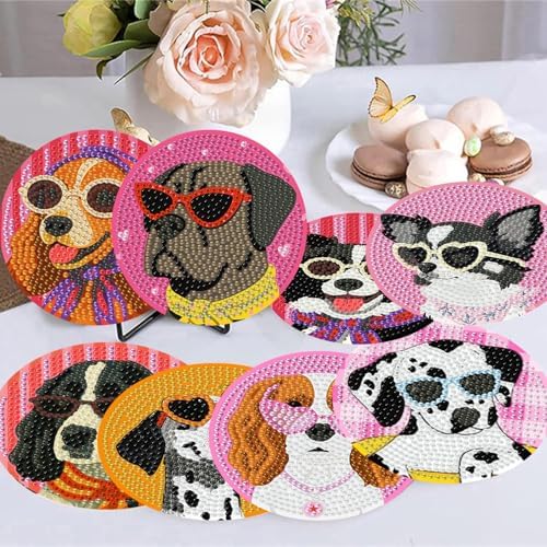 8 Pack Diamond Art Coasters,Funny Dog Diamond Painting Coasters Kits
