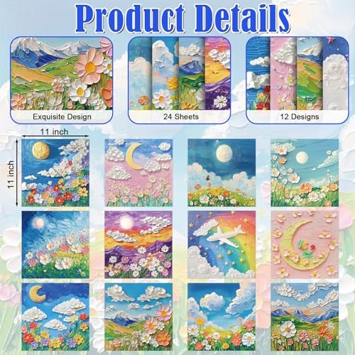 48 Sheets Oil Painting Floral Scrapbook Paper,Oil Painting Floral Pattern Decorative Scrapbook Paper for Journals DIY Cards and Photo Albums,Aesthetic Craft Supplies