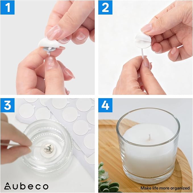 120Pcs Candle Making Wick Stickers, Double Sided, White | Heat Resistance, Secure Hold, Wick Holders for DIY Home Craft Projects and Gifts