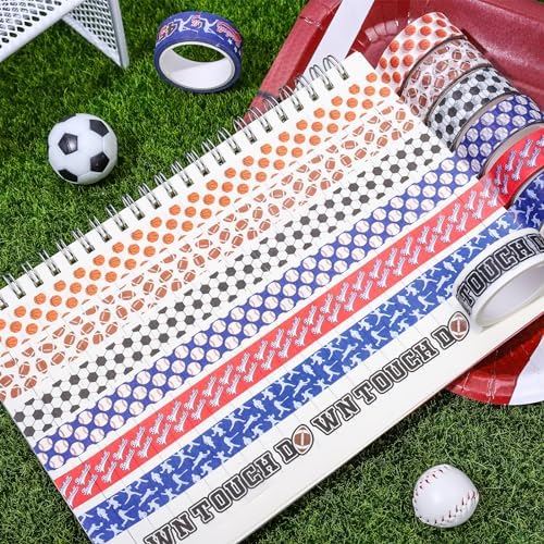 Whaline 12 Rolls Sports Theme Washi Tape Sport Balls Masking Tape Assorted Masking Decorative Wrapping Paper Tapes for DIY Craft Scrapbook Envelope Party Favor Supplies