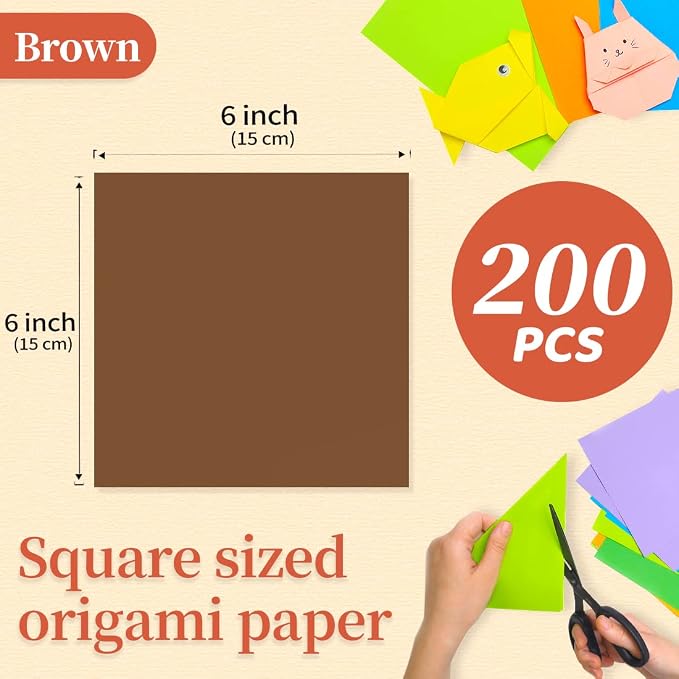 IOOLEEM Origami Paper, 200 Sheets, Brown Origami Paper, 6 Inch Square, Double Sided Colored Paper for Crafts DIY Party & Decoration