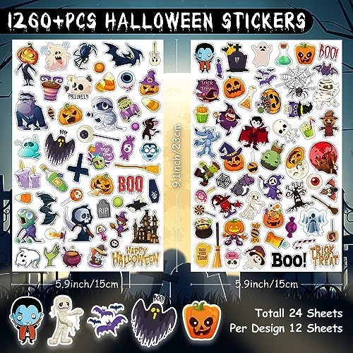 LINAYE Halloween Stickers for Kids 24 Sheets 1260PCS Stickers Bulk