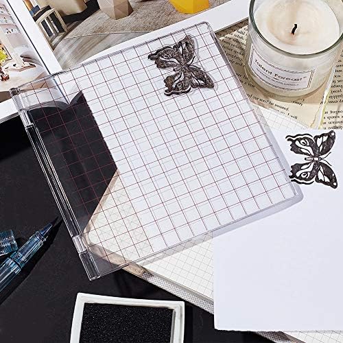 PH PandaHall Acrylic Stamp Block for Card Making, 5.9x6.1" Perfect Positioning Stamping Tool Clear Stamping Platform Scrapbook Craft Stamping Blocks with Grid Lines for Journaling Holiday Cards