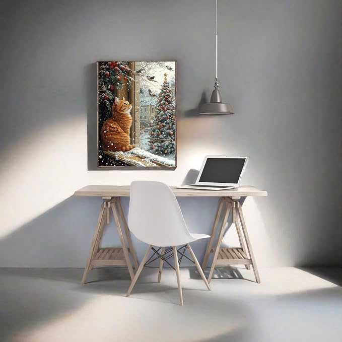GQYCZZ Christmas Ginger Cat Diamond Art Kits for Adults/Beginners12x16in