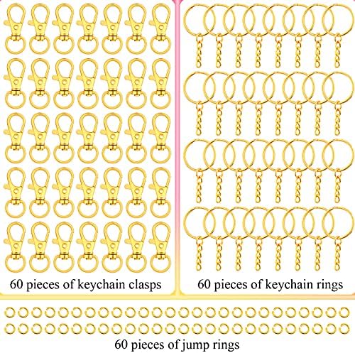 Keychain Rings for Crafts, Selizo 120pcs Gold Keychain Hardware Includes 60pcs Key Chain Hooks and 60pcs Key Rings for Keychains, Acrylic Blanks and Resin Craft
