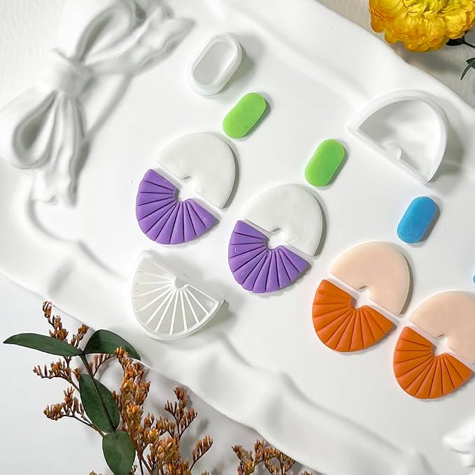 Xaekicr Polymer Clay Cutters Geometric Set – 3PCS Half Circle Clay Cutters with Texture Lines for Polymer Clay Jewelry, Clay Earring Cutters and Tools for Modern DIY Earrings and Crafts