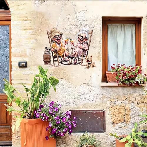 EIBEILI Diamond Art Painting Pendant Kits 5D Diamond Art Painting Art Hanging Kit Happy Grandma DIY Diamond Crystal Window Pendant Kit for Adults Gift Wall Home Decoration Double Sided